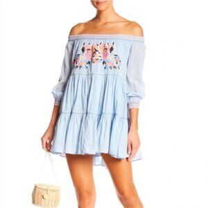 Free People Sunbeams Blue Embroidered Mini Dress
